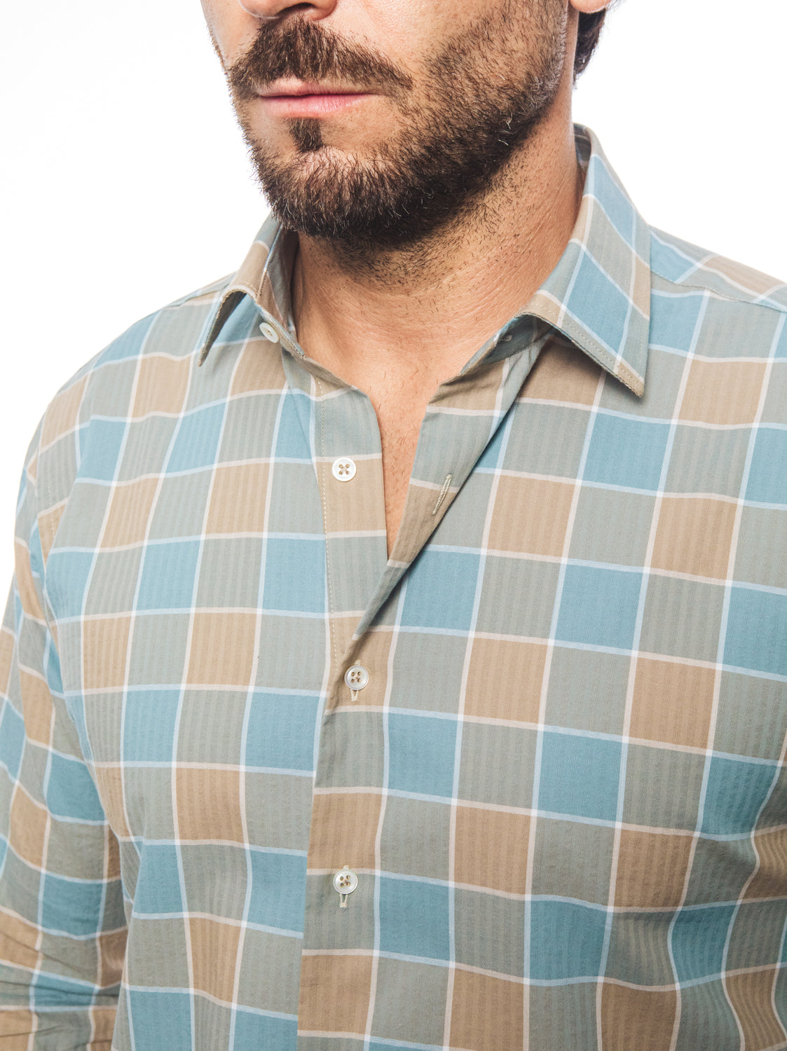 Camicia Quadri Verde Acqua e Beige