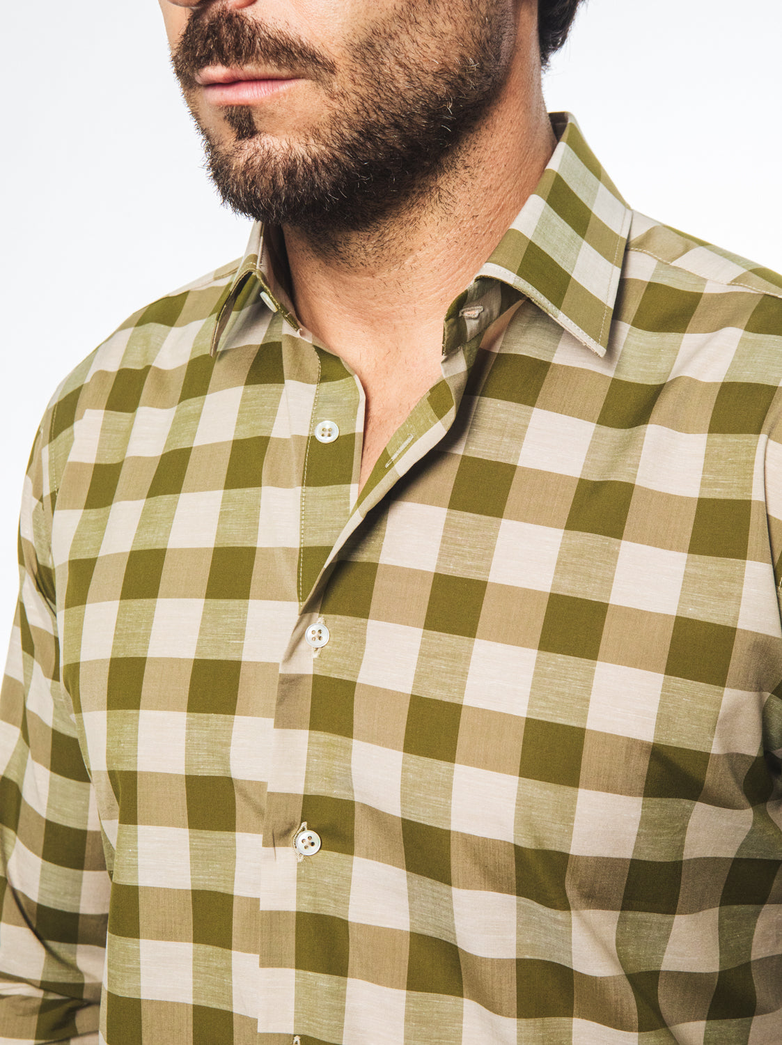 Camicia Quadri Verde Beige